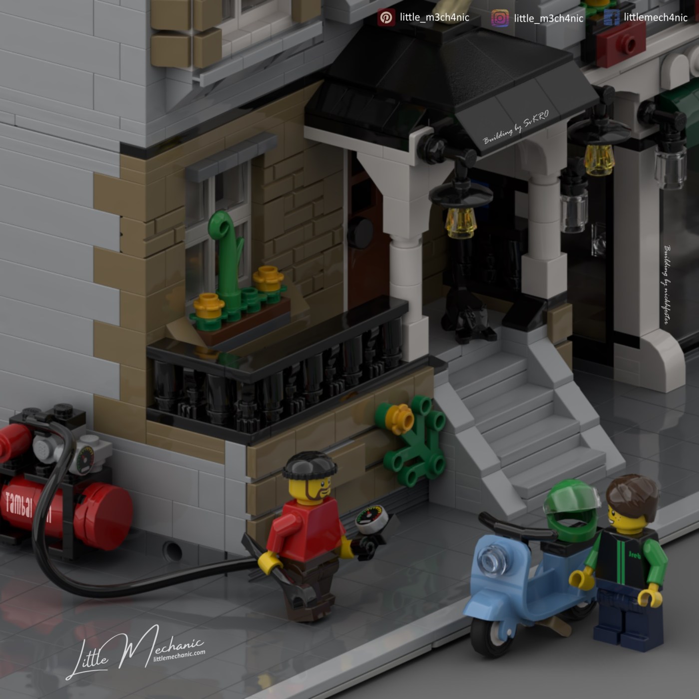 Image of 3D model render of custom lego tambal ban and Jreb bike