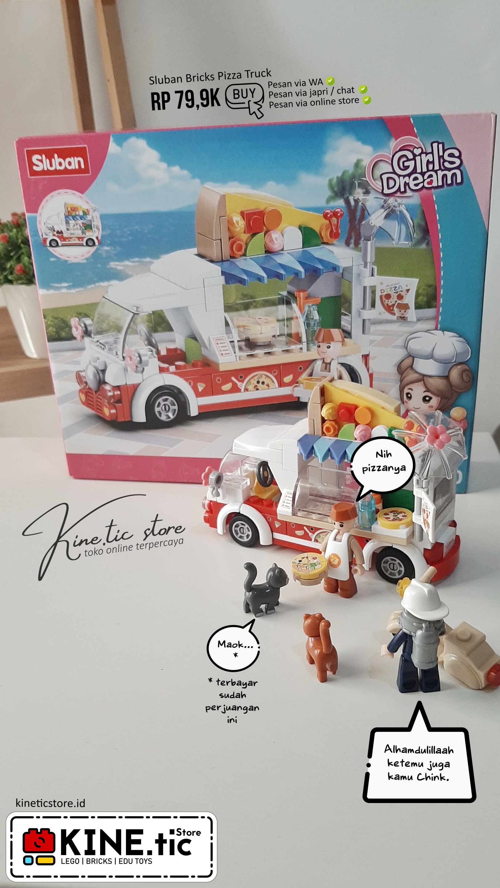 Image of sluban lego compatible bricks pizza truck m38-b0993D