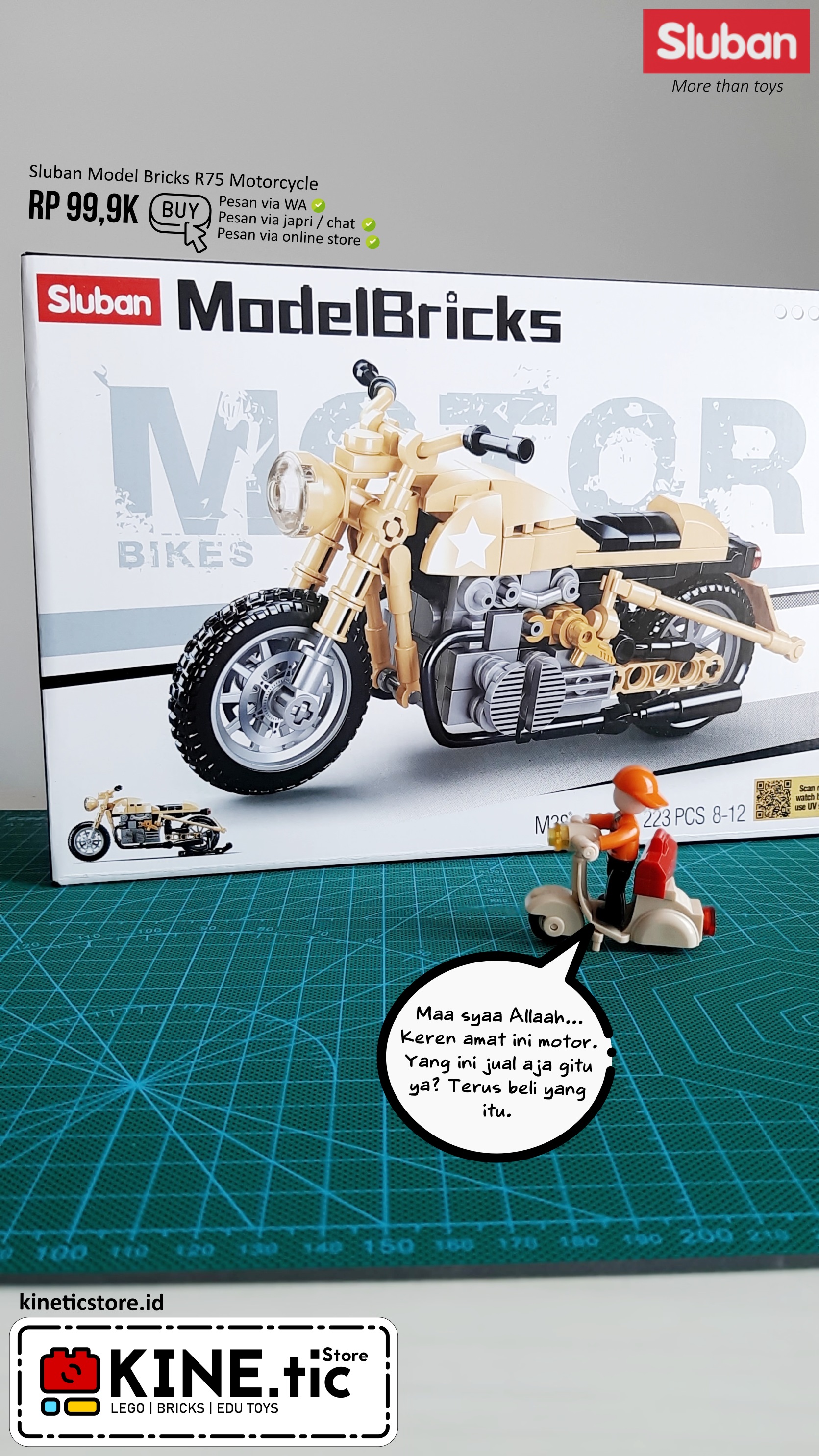 Image of sluban lego compatible bricks R75 Motorcycle m38-b0959