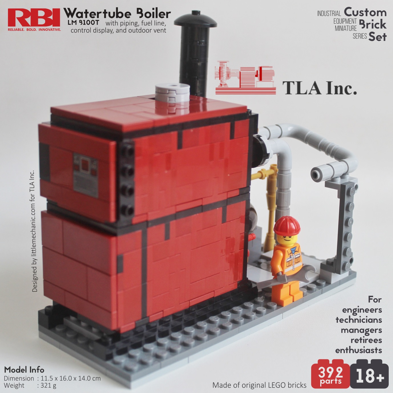 Image of water tube boiler system custom lego set lm b100t. Special project with TLA Inc.