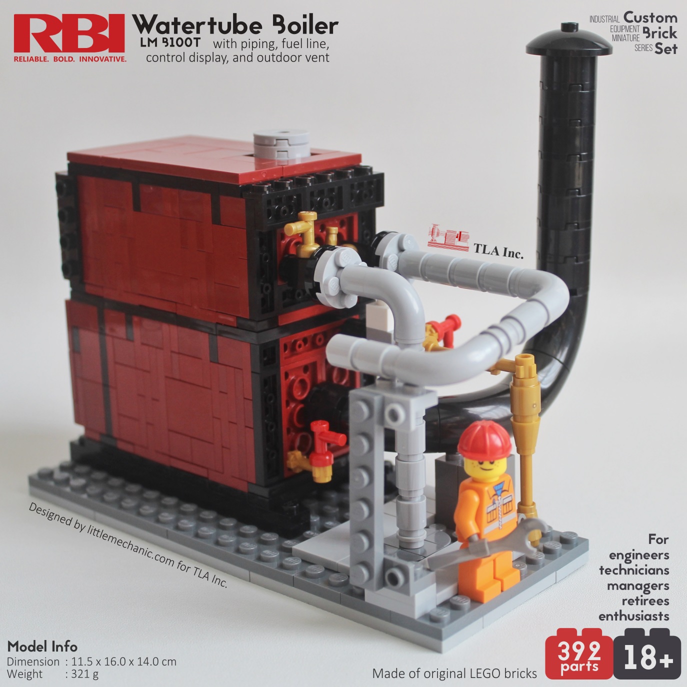 Image of water tube boiler system custom lego set lm b100t. Special project with TLA Inc.