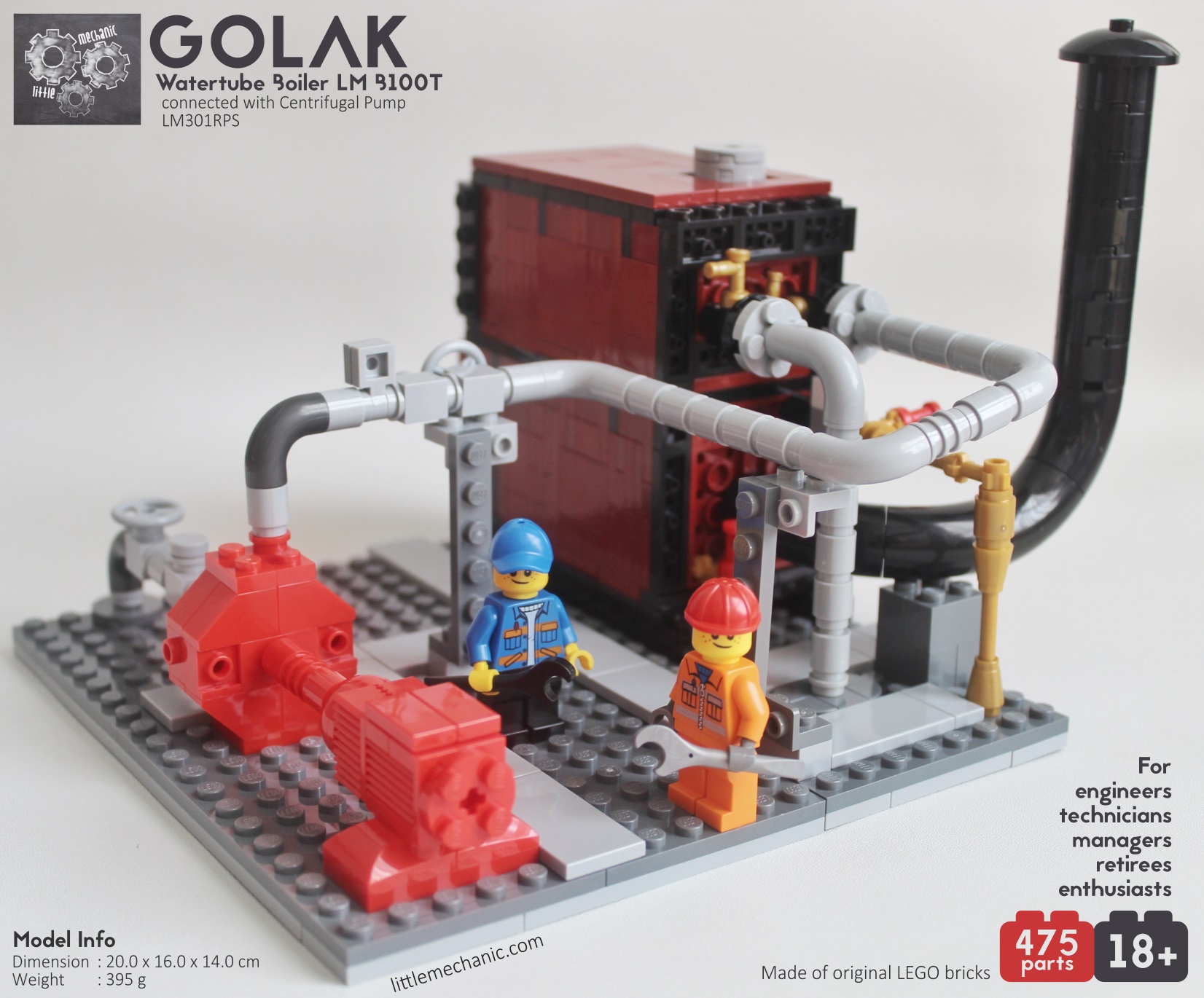 Image of watertube boiler and pump custom lego set lm b100t and lm301rps