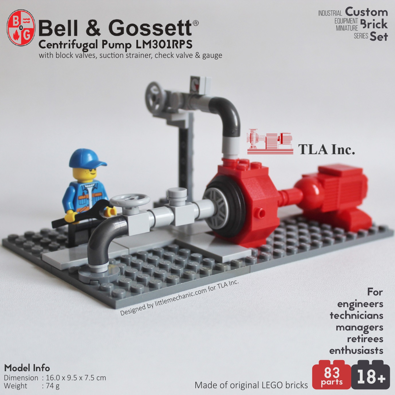 Image of centrifugal pump custom lego set lm301rps. Special project with TLA Inc.