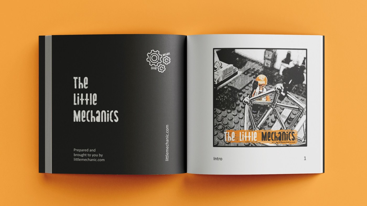 Gambar mockup komik the little mechanic yang tokohnya minifigure Sluban, Lego, dan brick lainnya.