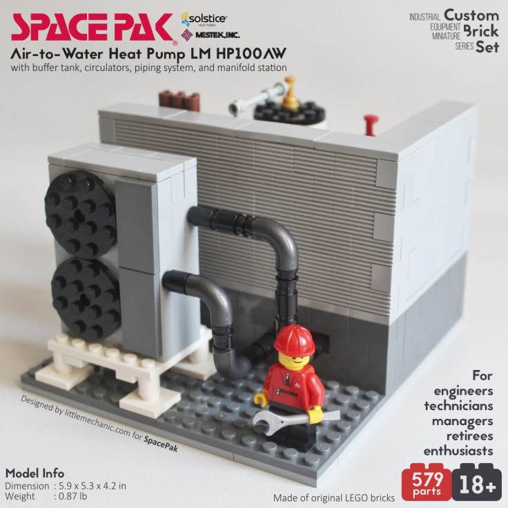 Image of air-to-water heat pump custom lego set lm hp100aw. Special project with SpacePak.