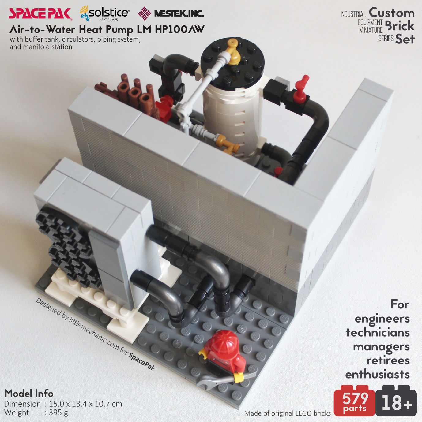 Image of air-to-water heat pump custom lego set lm hp100aw. Special project with SpacePak.