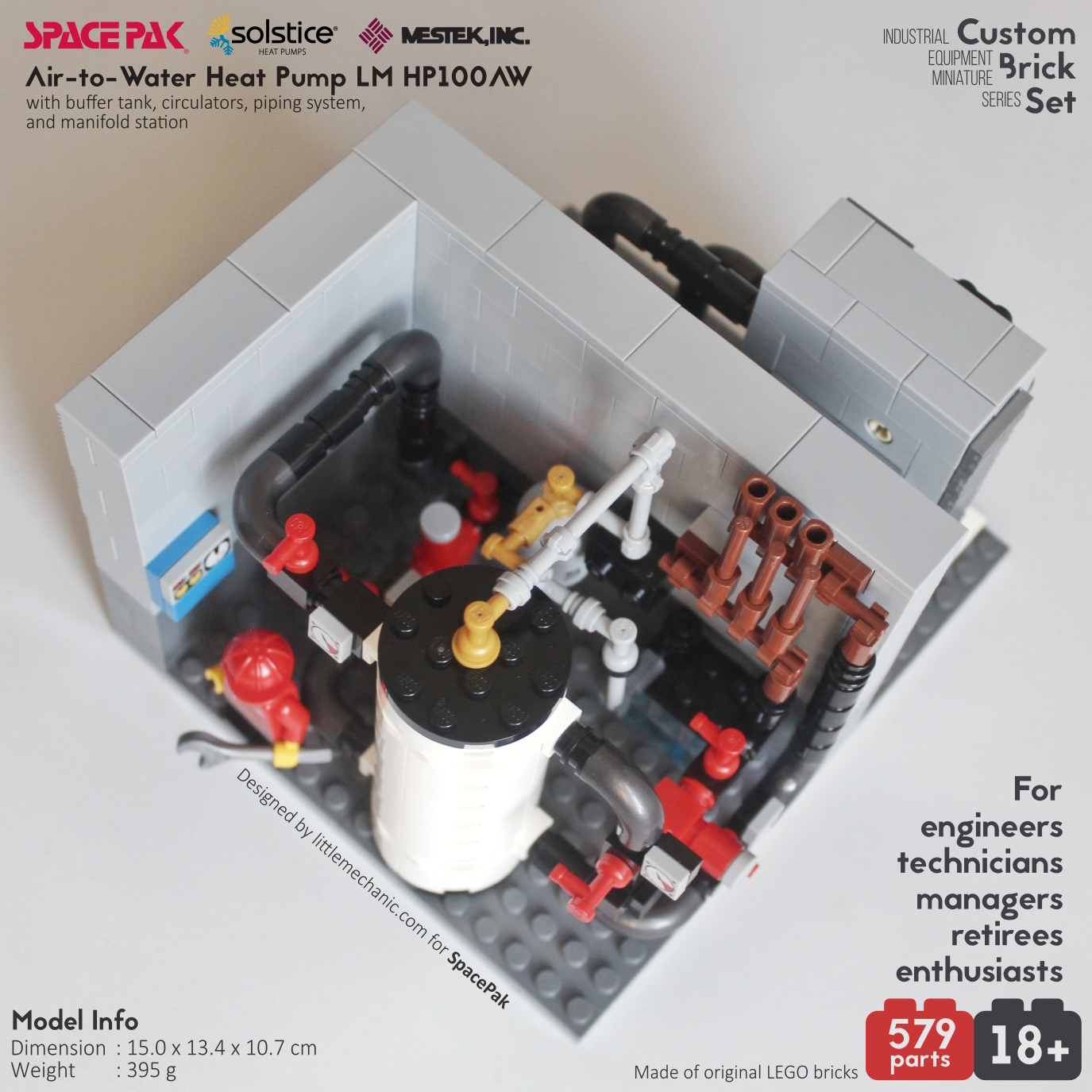 Image of air-to-water heat pump custom lego set lm hp100aw. Special project with SpacePak.
