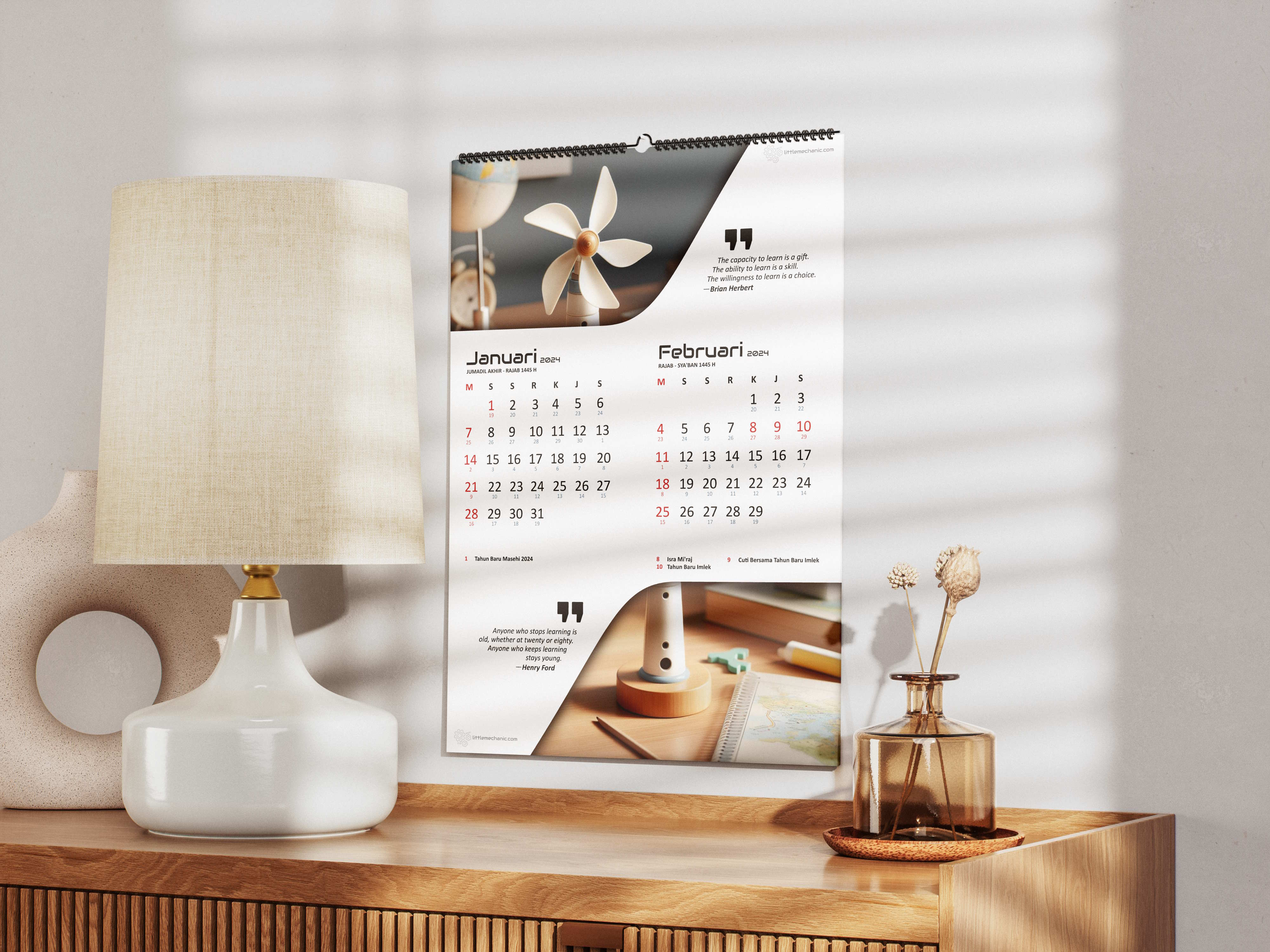 Printable calendar, kalender 2024 tema edukasi, pendidikan, pembelajaran