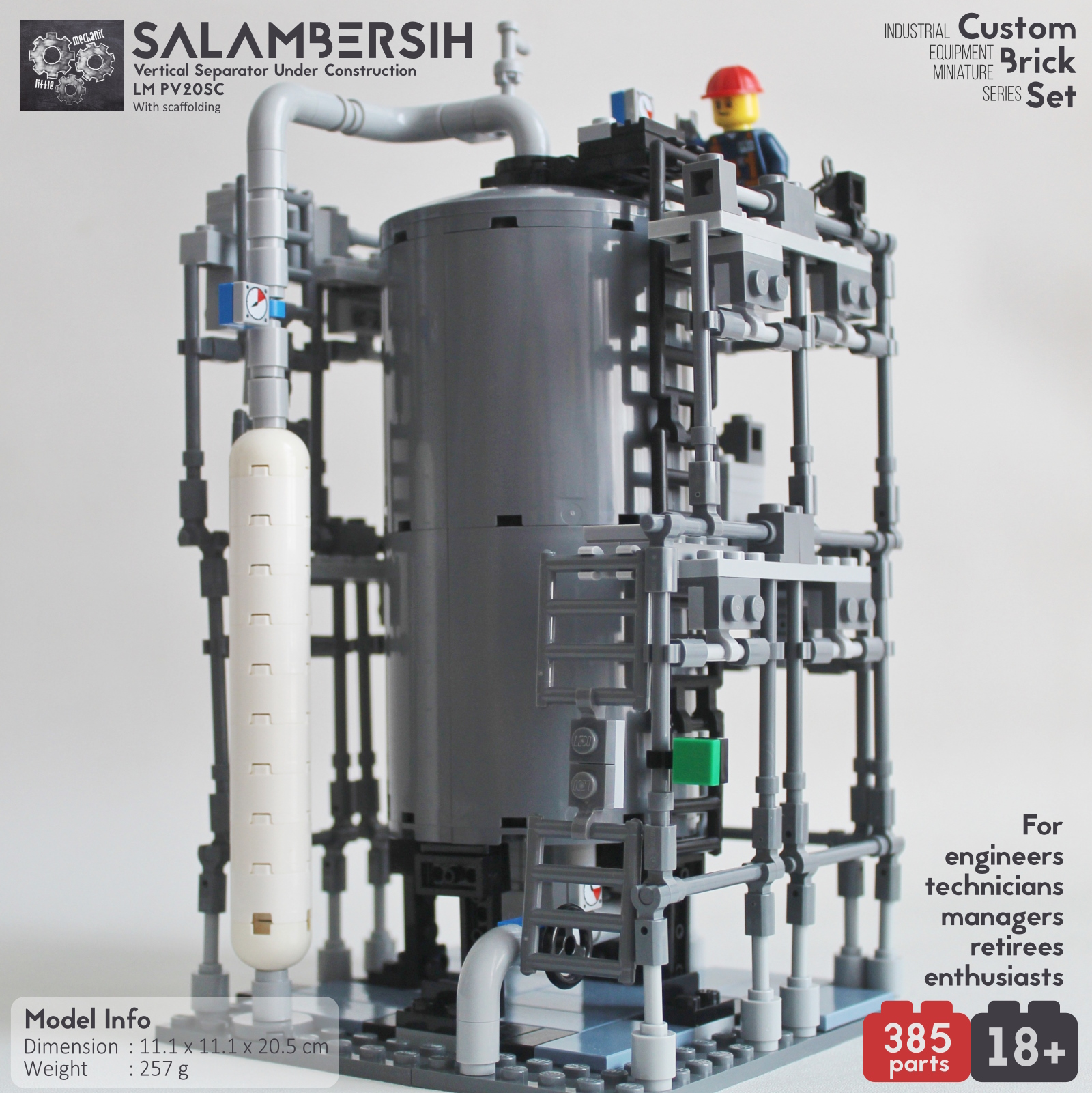 Image of vertical separator under construction with scaffolding custom lego set