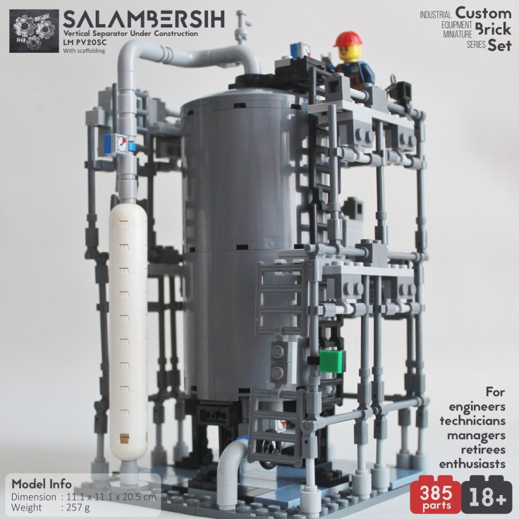 Image of vertical separator under construction with scaffolding custom lego set