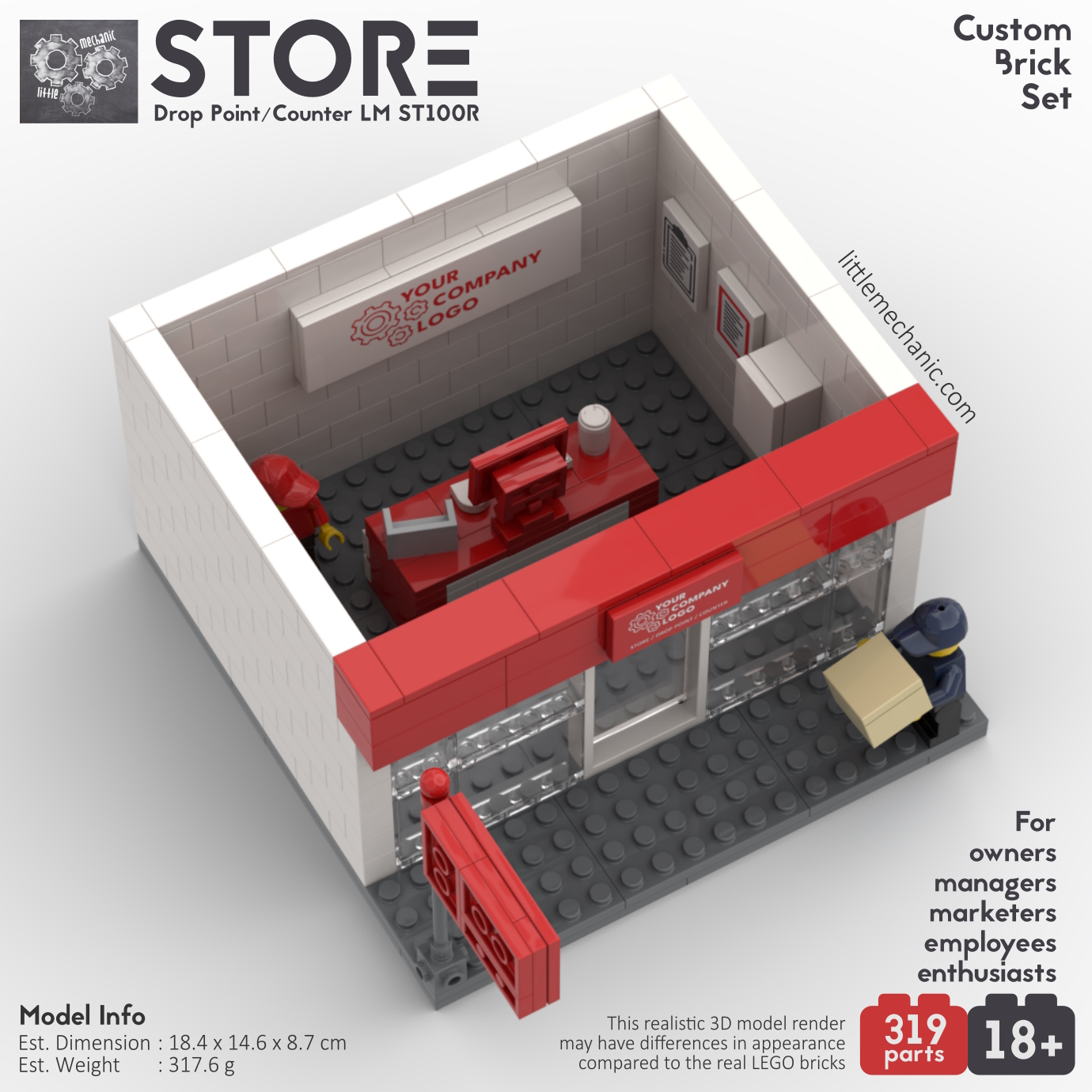Image of store drop point counter custom lego set with custom company logo