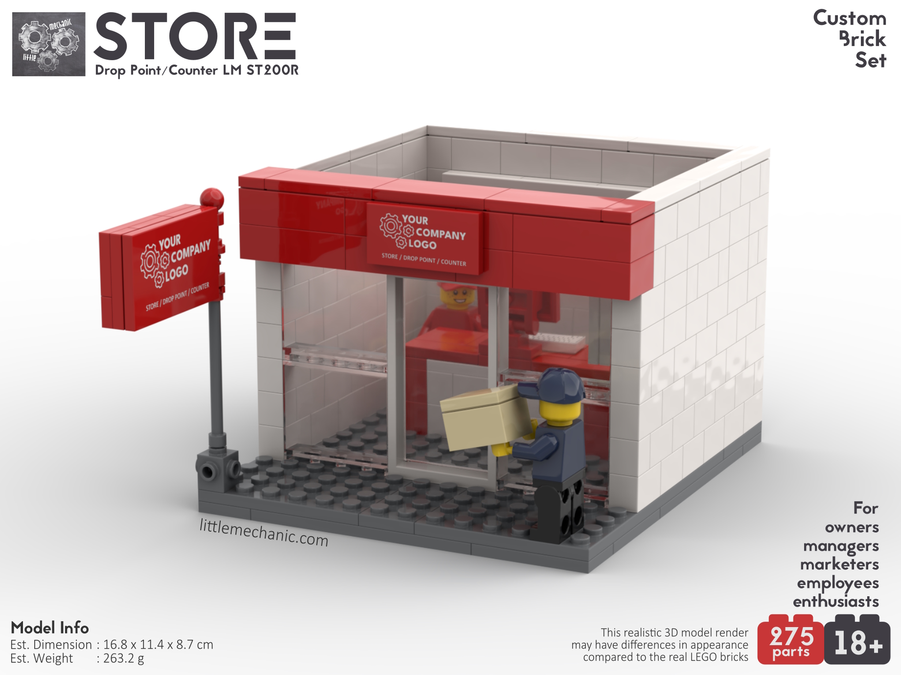 Image of store drop point counter custom lego set with custom company logo