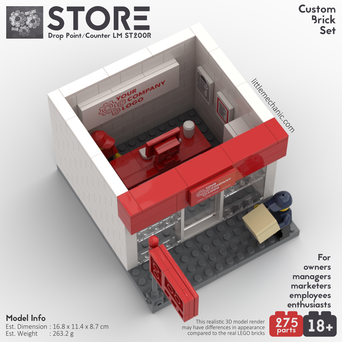 Image of store drop point counter custom lego set with custom company logo