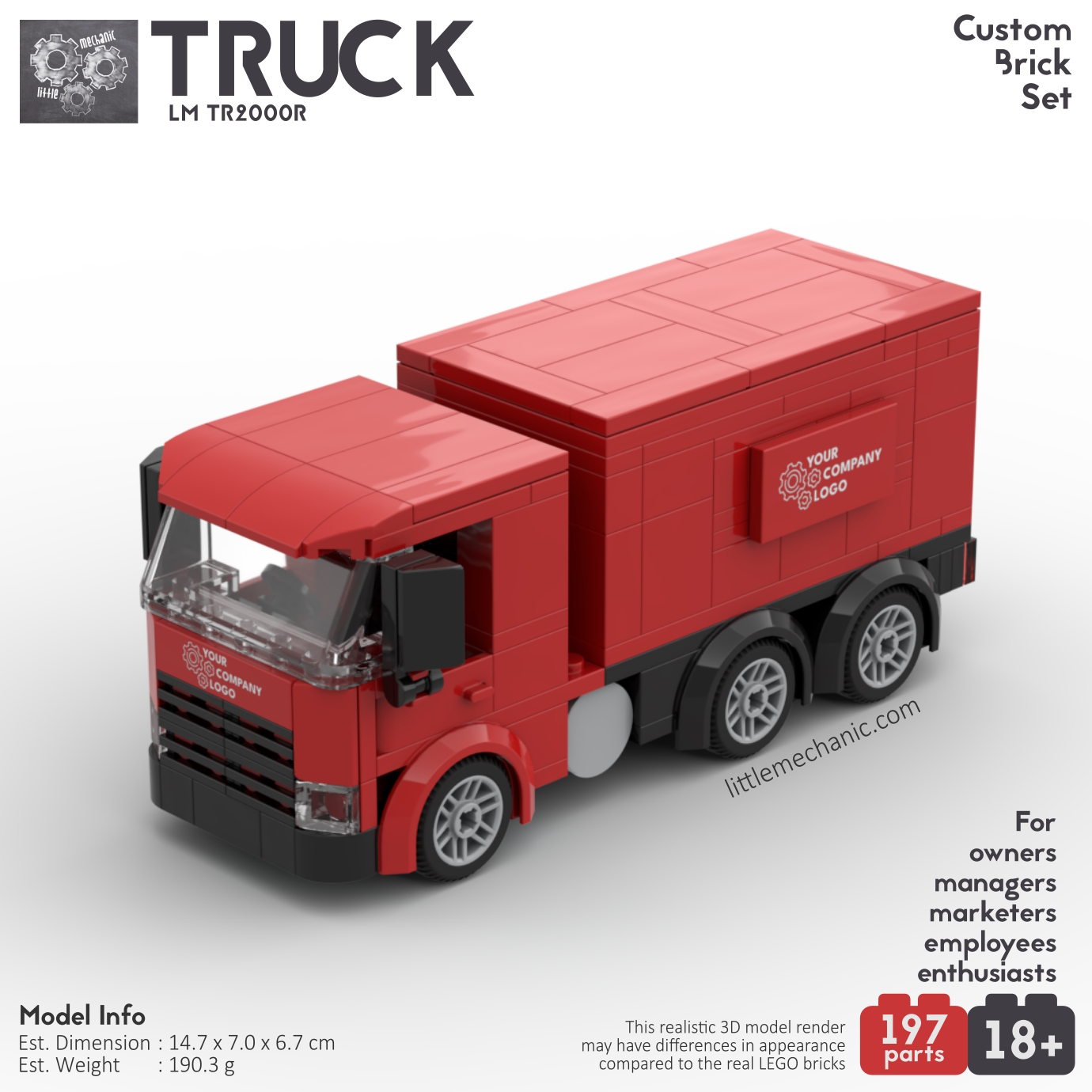 Image of truck custom lego set with custom company logo