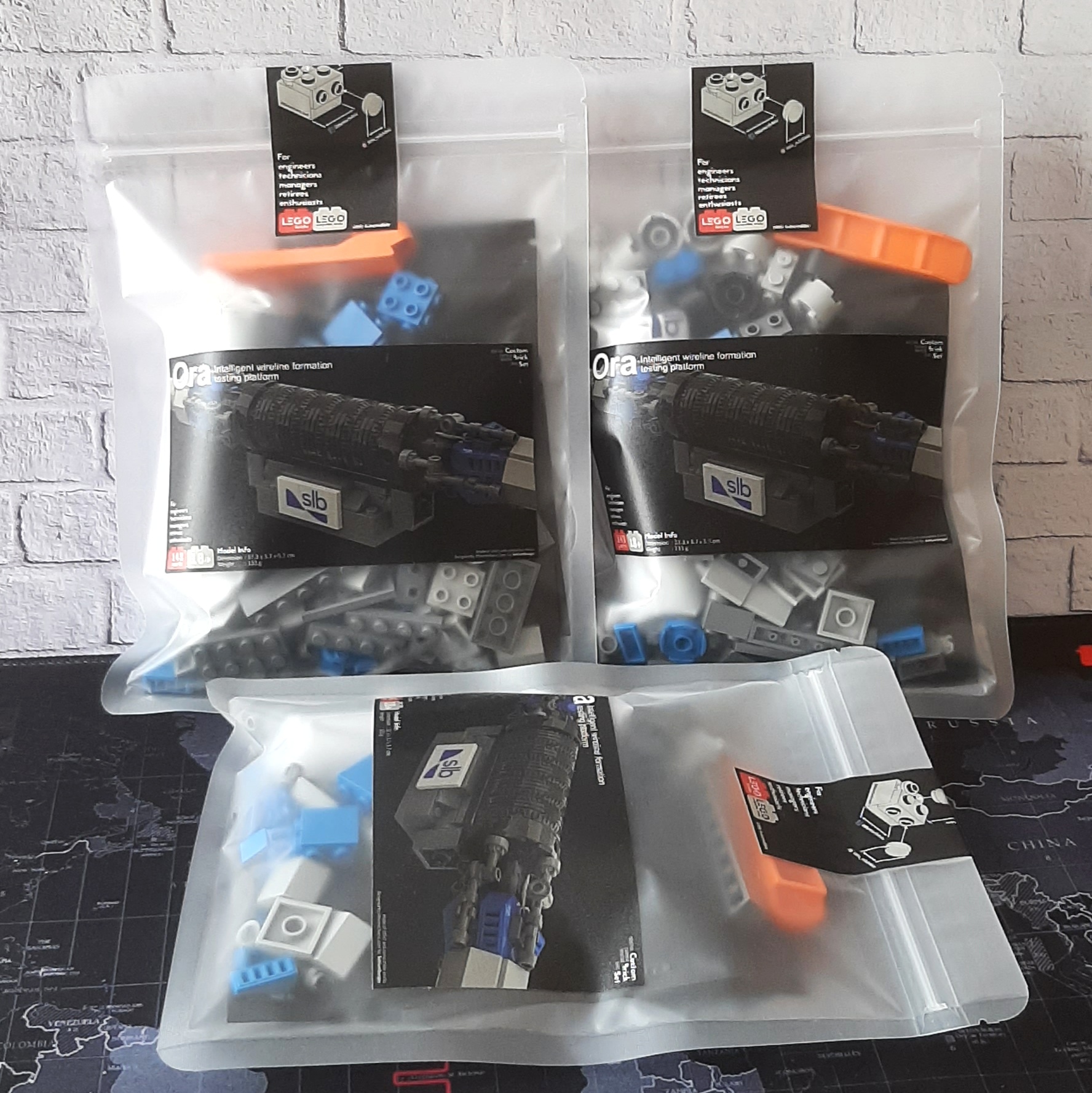 Image of Ora intelligent wireline formation testing platform custom lego set, downhole packer lego