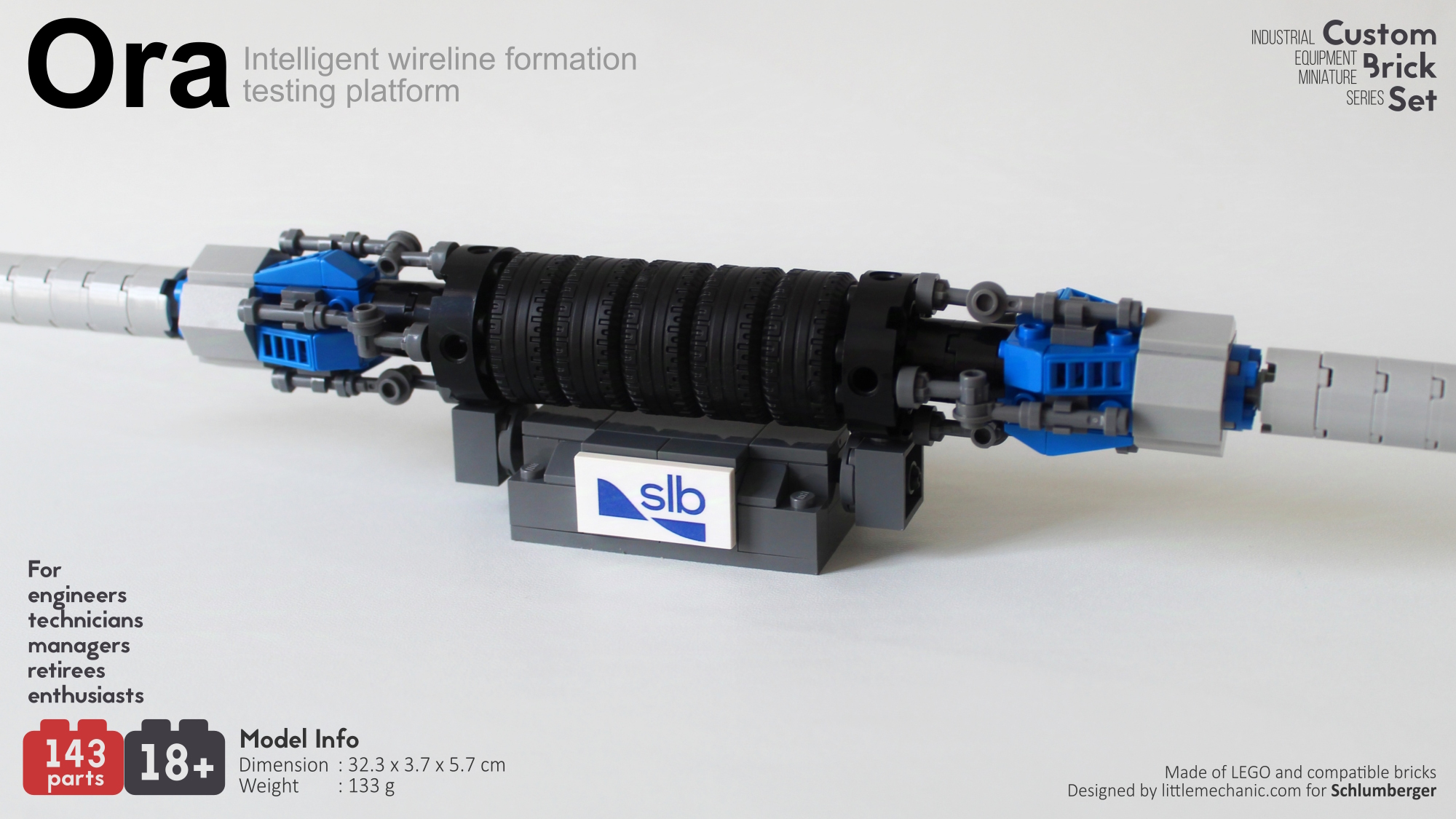 Image of Ora intelligent wireline formation testing platform custom lego set, downhole packer lego