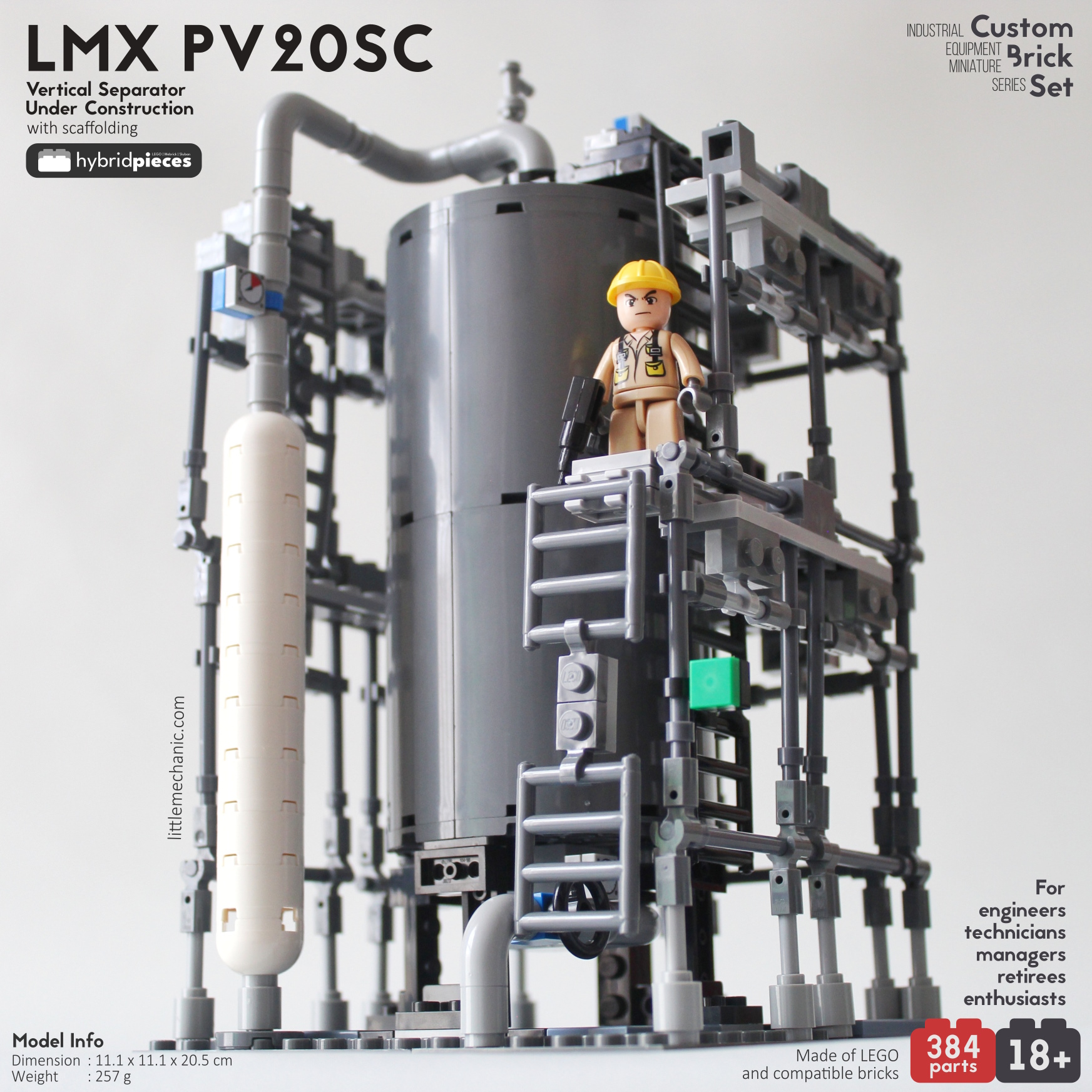 Image of vertical separator under construction with scaffolding custom lego set