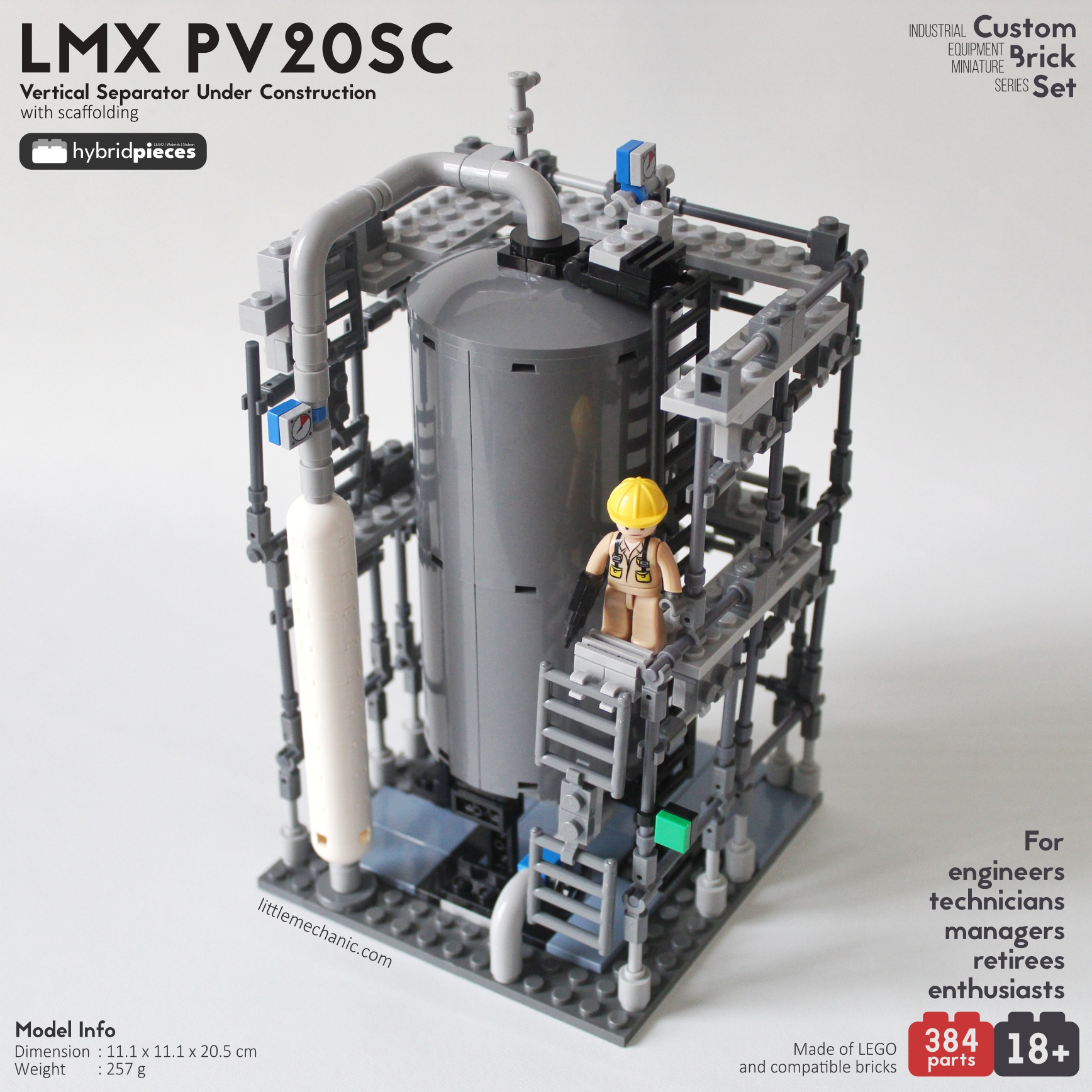 Image of vertical separator under construction with scaffolding custom lego set