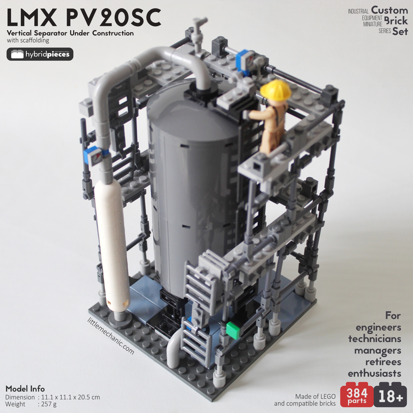 Image of vertical separator under construction with scaffolding custom lego set