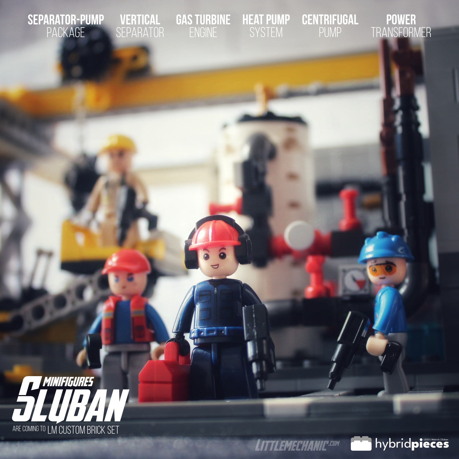 Image of Sluban minifigures joining industrial equipment miniature models