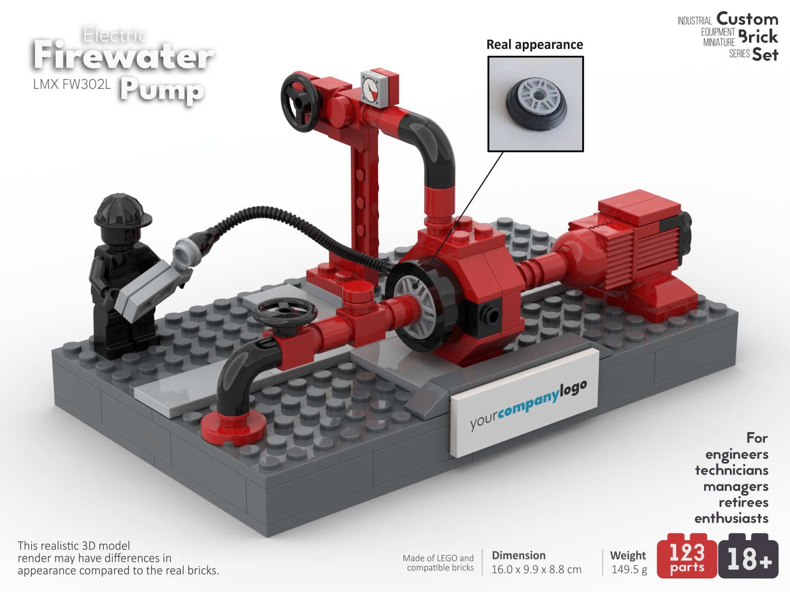 Image of electric firewater pump custom lego set
